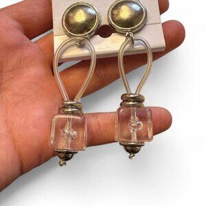 Silver and faux ice cube bead earrings